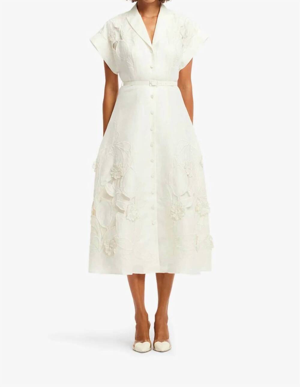 NEW LEO LIN aubrey applique midi shirt dress in snow